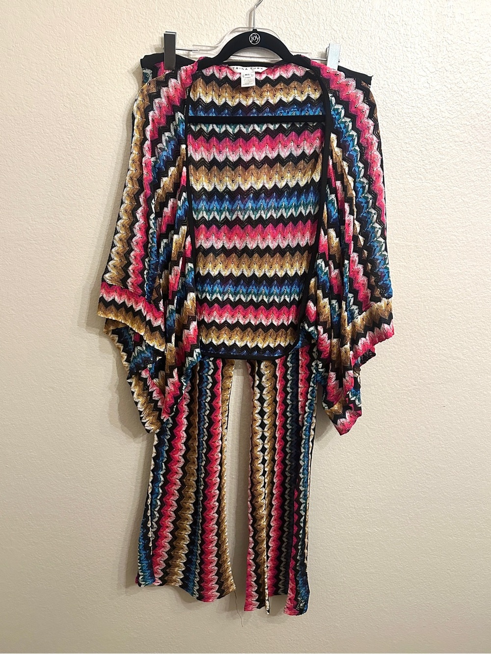 Trina Turk 2 Piece Chevron Knit Kimono Jacket & Pants Set M/L 8